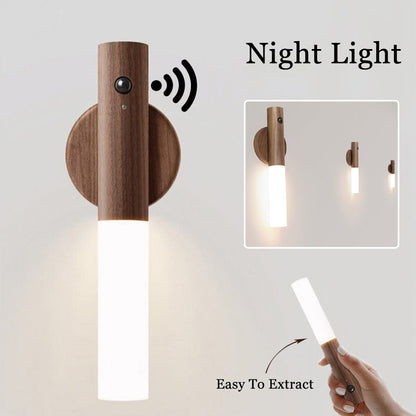 Magnetic Wireless LED Night Light with Motion Sensor – Sleek Wood Design for Hallways, Porches, Cabinets & More