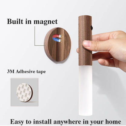 Magnetic Wireless LED Night Light with Motion Sensor – Sleek Wood Design for Hallways, Porches, Cabinets & More